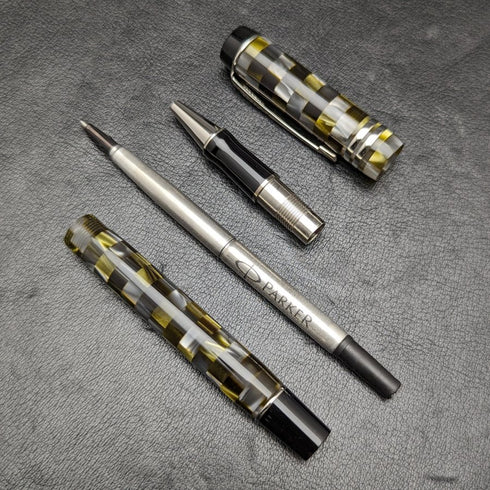 British Parker Duofold Rollerball Pen Green Check Boxed